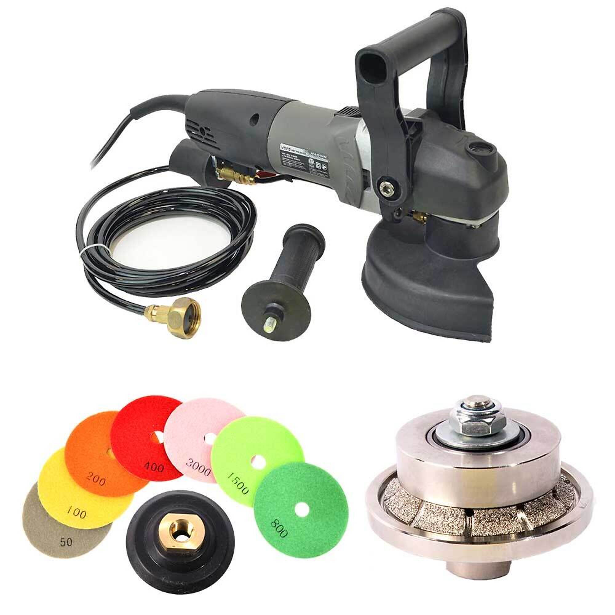 Hardin H316WVPOLSET VSP5 5 Inch Var Speed Polisher, 3/16 Inch Radius Diamond Profile Wheel and 8 pc 4 Inch Diamond Polishing Pad Set